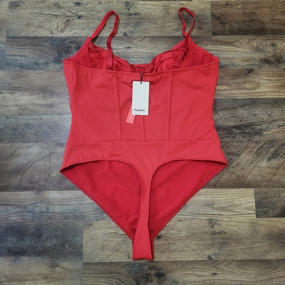 Popilush Women's Red Corset Cowl Neck Shapewear Tummy Control Bodysuit Size XXL - Picture 11 of 11
